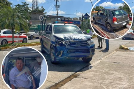 Colisionan patrulla de la Policía Municipal de Acayucan con vehículo particular; un lesionado